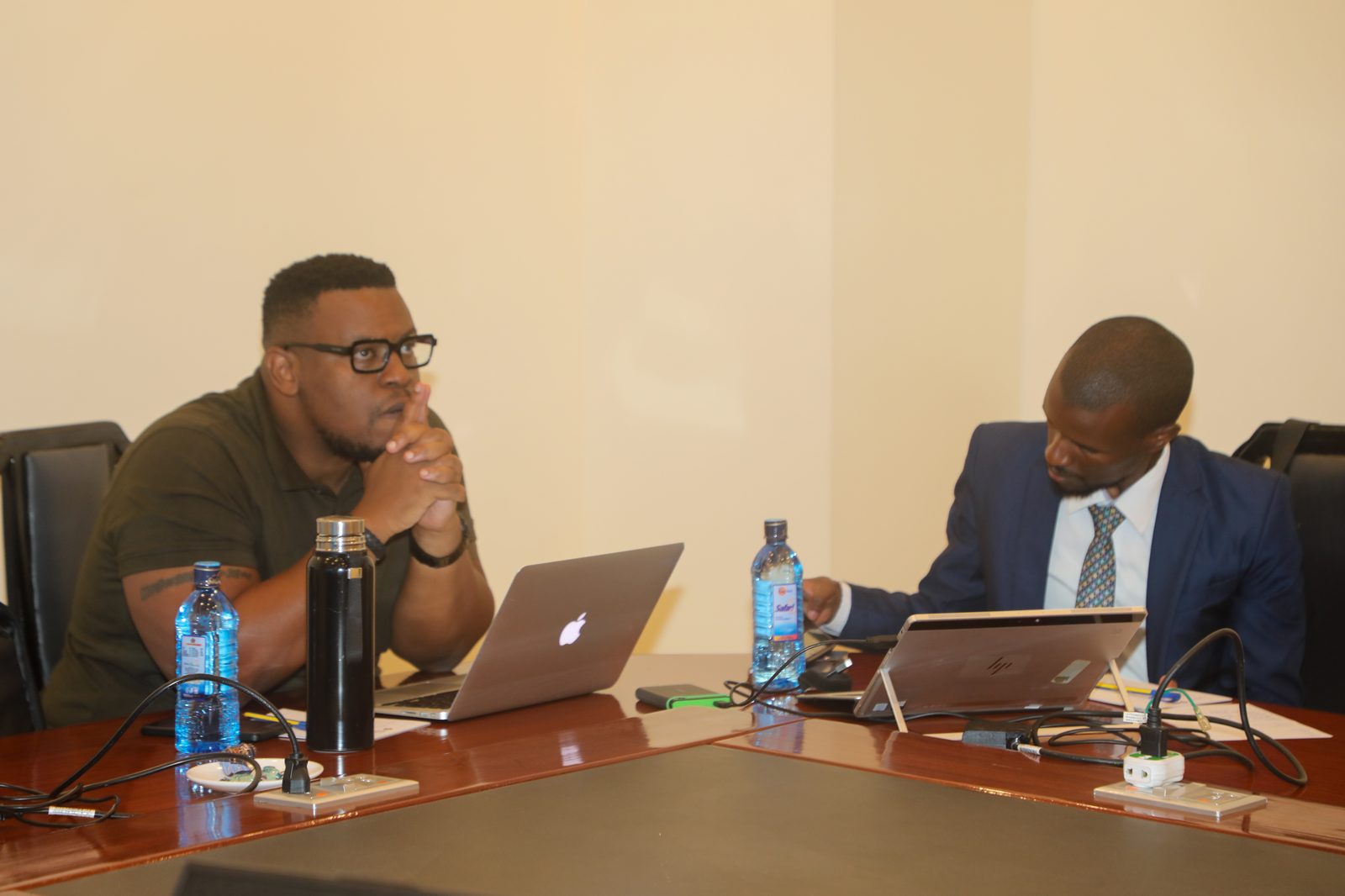 James Opembe deliberating with a fellow judge during the KEPSA SME Awards evaluation sessions