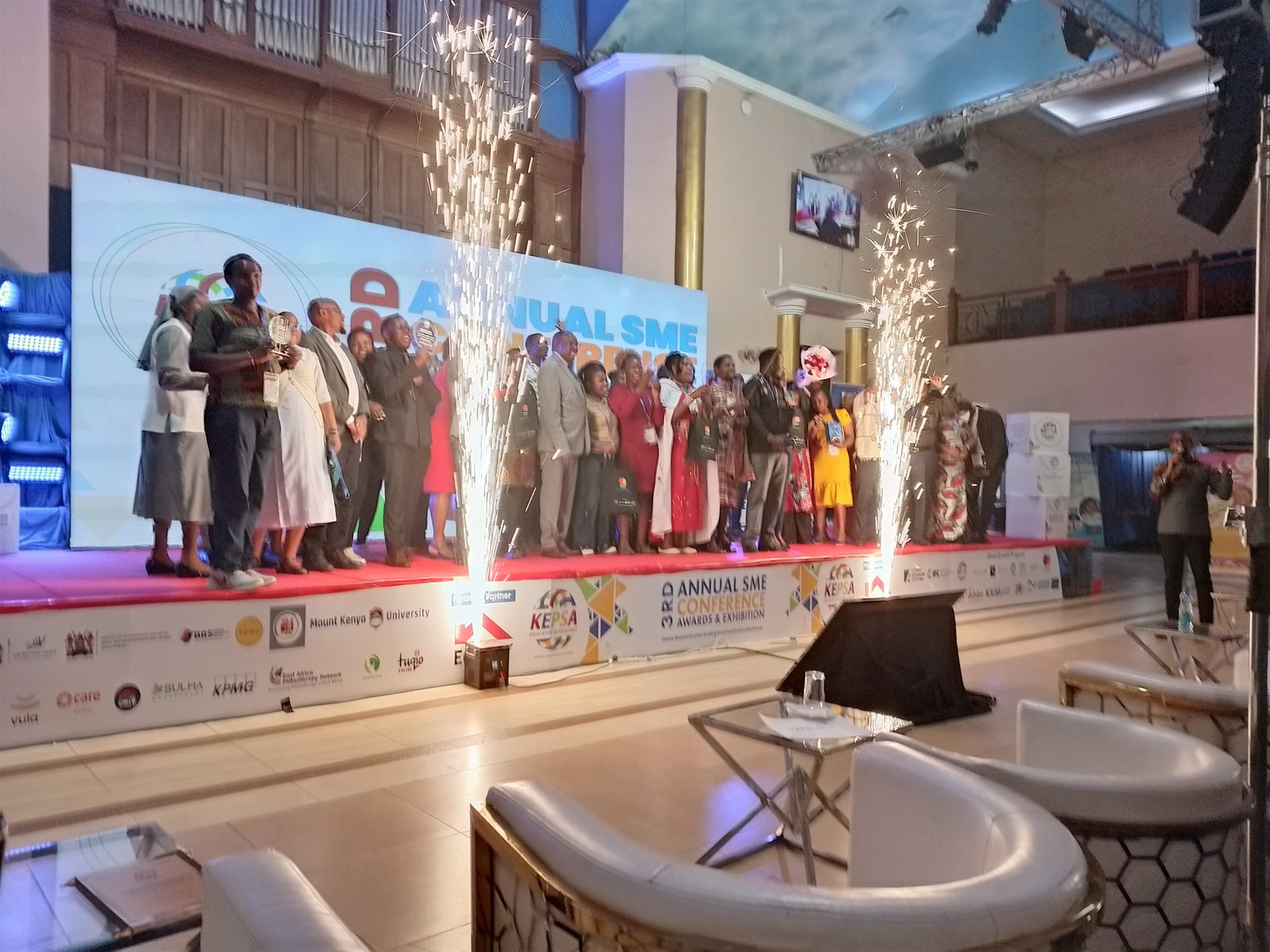 Award winners celebrating on stage at the 3rd Annual KEPSA SME Conference awards ceremony